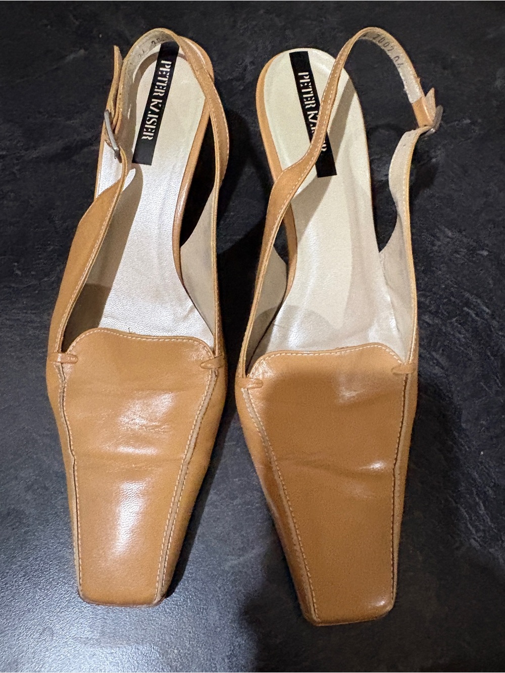 Peter Kaiser Tan Leather Square-Toe Slingback Mules